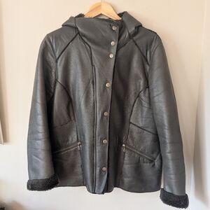 Danier Leather Moto Jacket Dark Grey with Faux Sherpa Interior